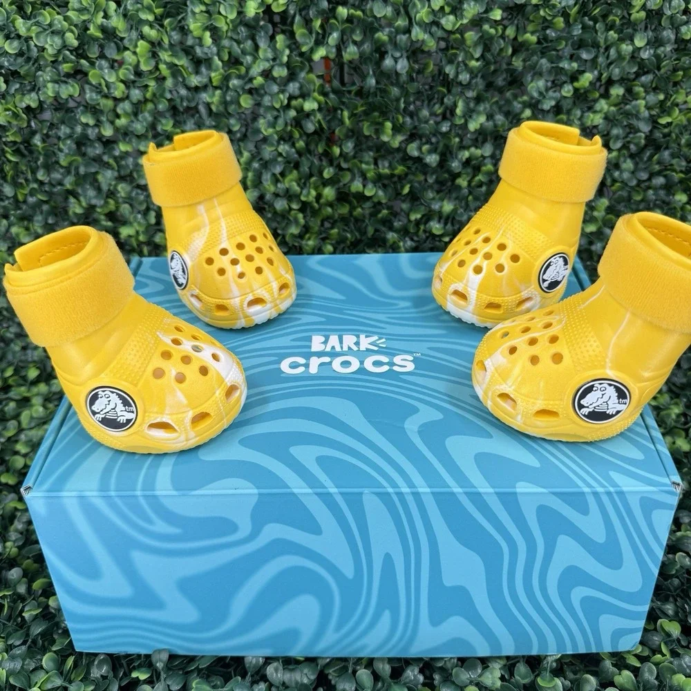 Bark Crocs Pet Dog Boots Unisex Large Marbled Yellow Adjustable Strap Breathable